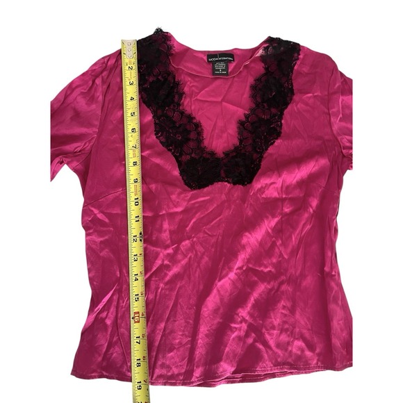 Vintage Moda International Y2k Pink Silk Stretch Lace Trim Babydoll Coquette Top - Picture 11 of 12